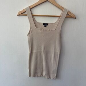 Splendid Knit Tank Top Women Medium Beige Ribbed Square Neck Minimalist